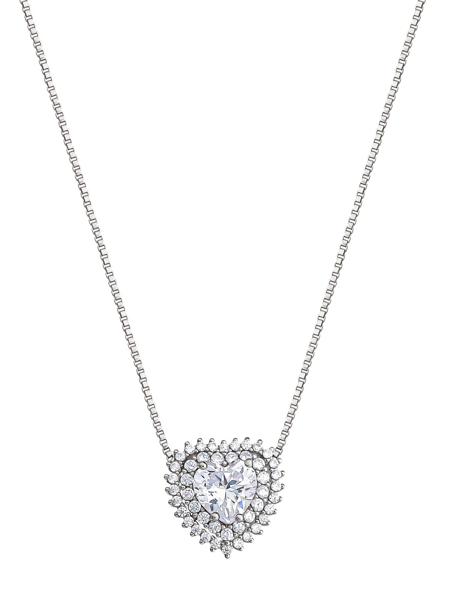 Women'S Fine Silver Plated Cubic Zirconia Heart Necklace, 18" +2"