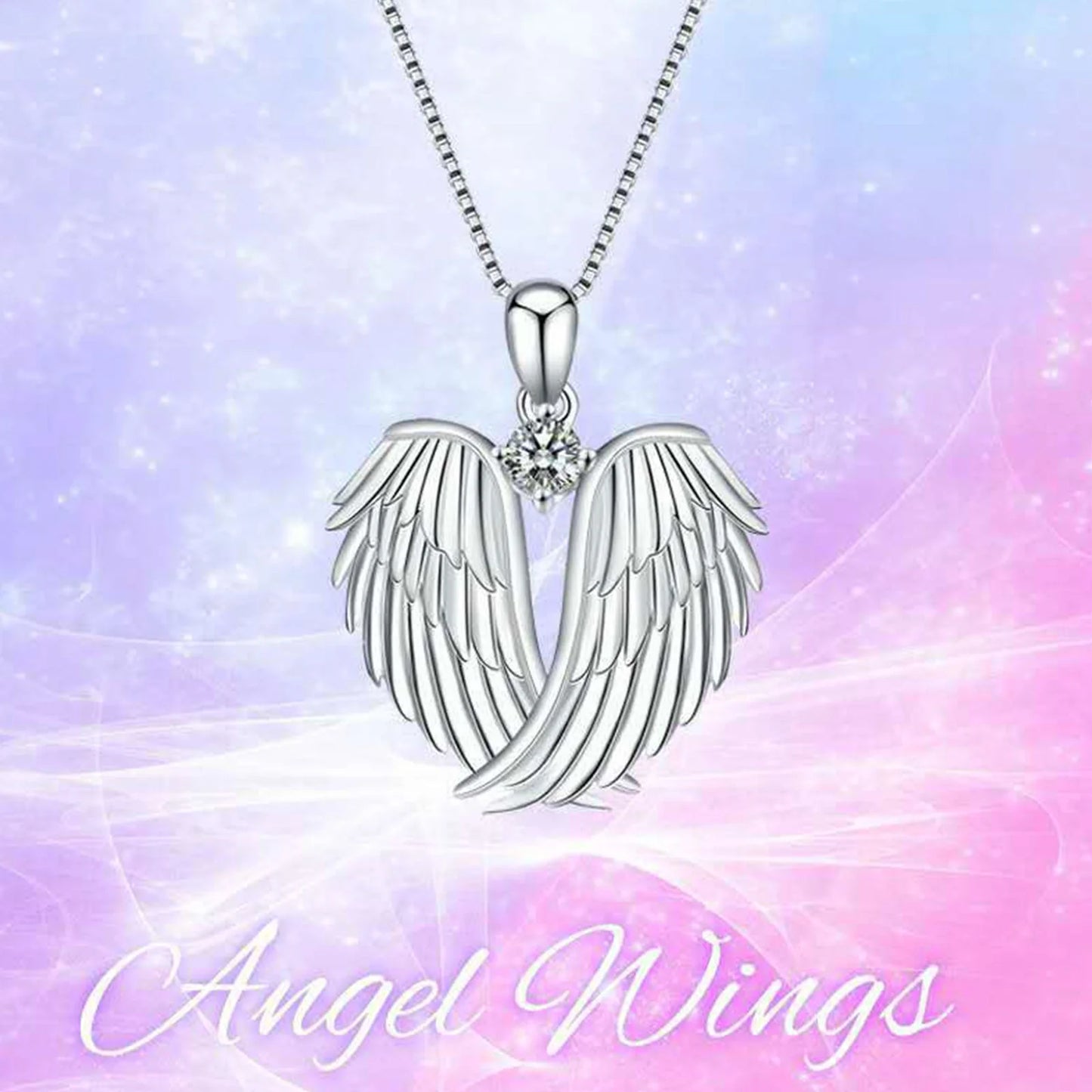 Jewelry on Clearance！Angel Wings Necklace 925 Silver Guardian Angel Wings Pendant Necklace Birthstone Necklace for Women Women Christmas Jewelry Gifts