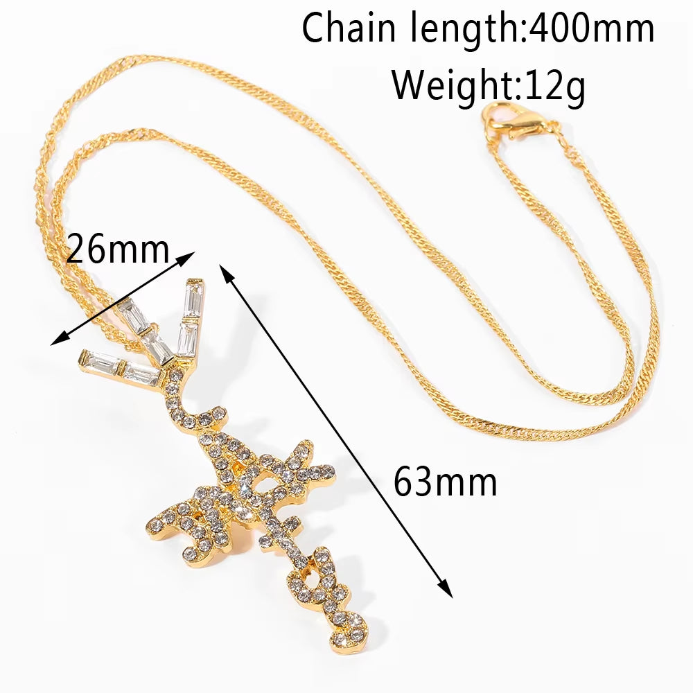 Travis Scott Product Brand Cactus Jack Shape Pendant Necklace Ice Crystal Cubic Zirconia Pendant Hip Hop Jewelry Gift